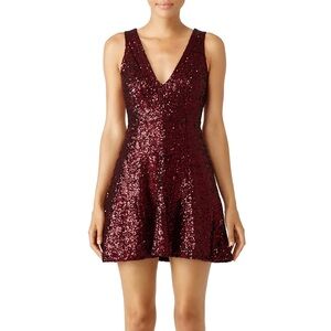 Slate & Willow Sequin Shimmy Dress Mini V-neck Size Large Red Pink Flare Fading